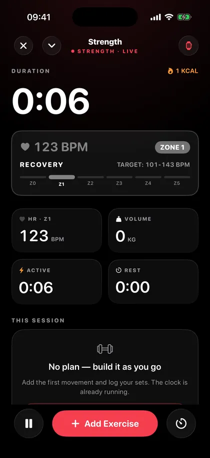 Live strength session screen